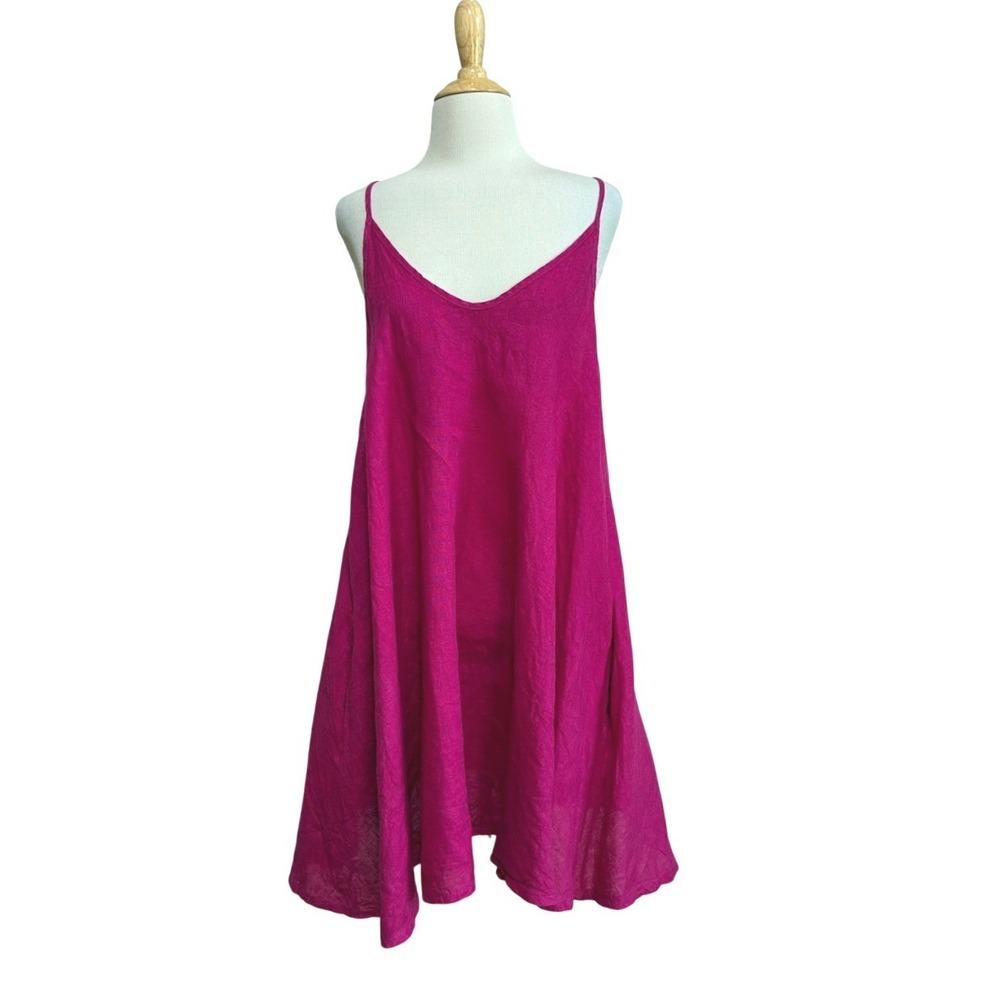 Giuseppa Collection Made in Italy LG Bright Pink Linen Summer Vneck Swing Dress